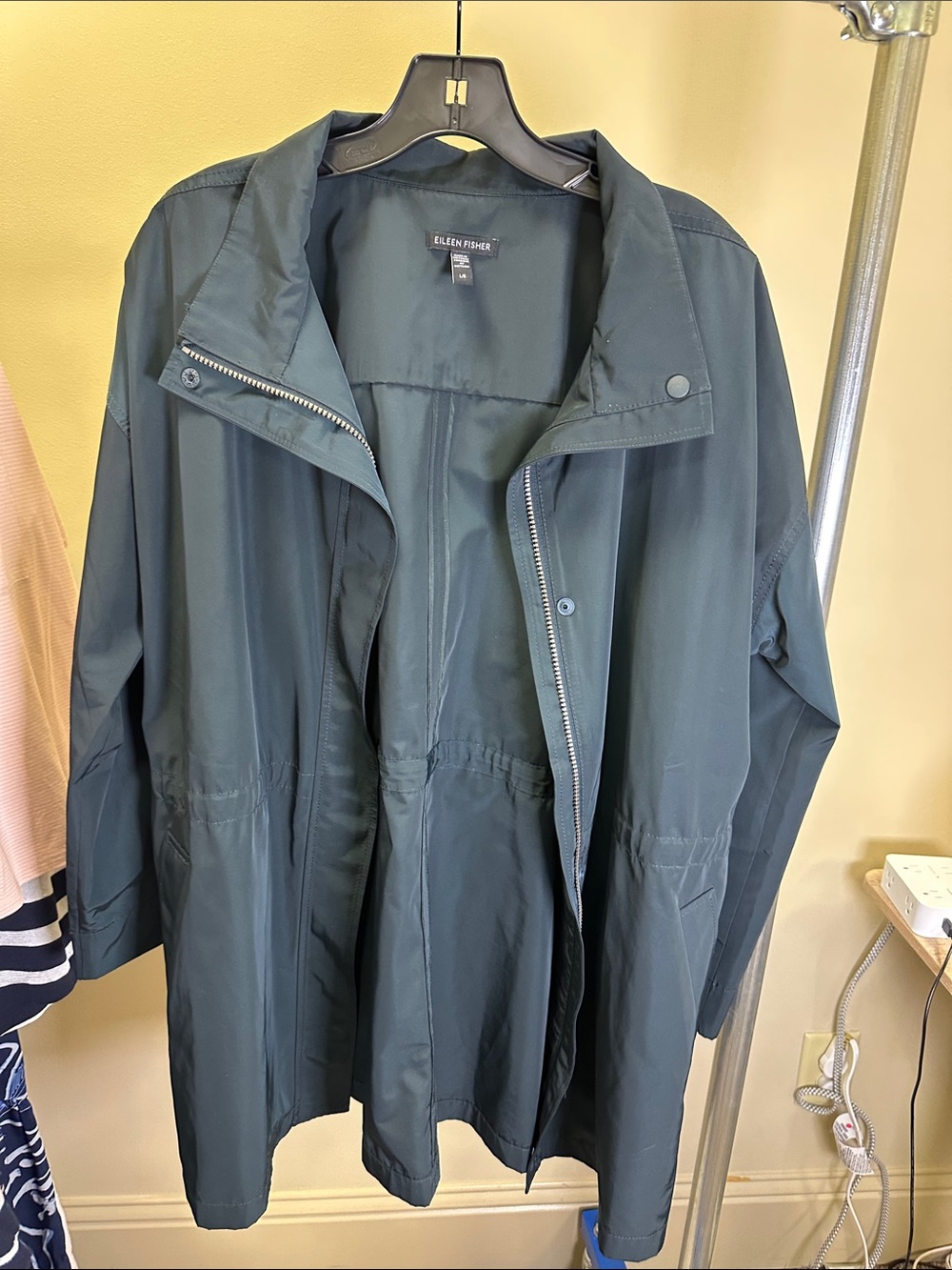 Eileen Fisher Forest Green Zip-Front Long Trench Coat